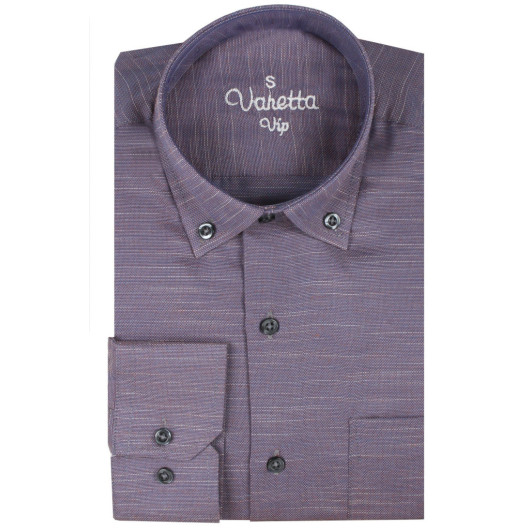 Varetta Mens Plum Plain Long Sleeve Cotton Linen Effect Collar Buttoned Shirt
