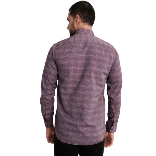 Varetta Mens Plum Checkered Long Sleeve Shirt With Pockets