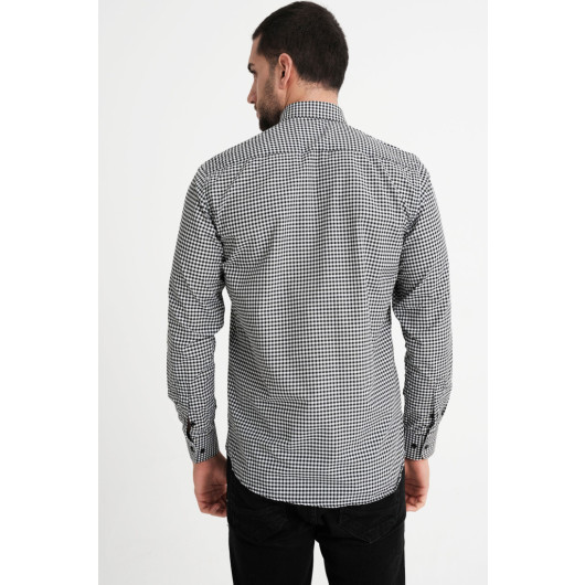 Varetta Men's Black Checkered Pocket Long Sleeve Shirt