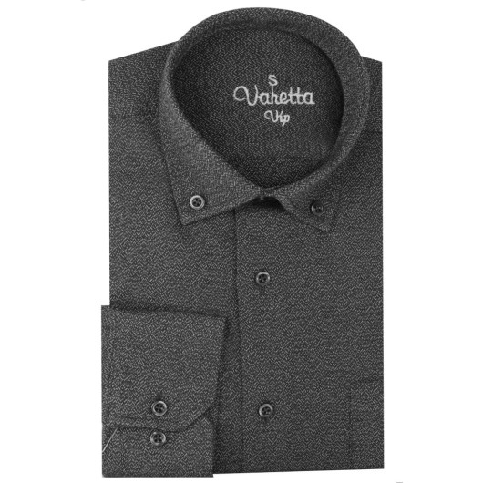 Varetta Mens Black Sanded Winter Classic Cut Collar Buttoned Shirt With Pockets