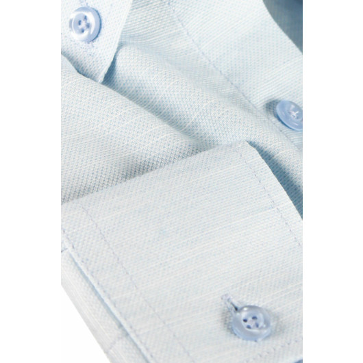 Varetta Mens Soft Blue Plain Long Sleeve Cotton Linen Effect Collar Button Shirt