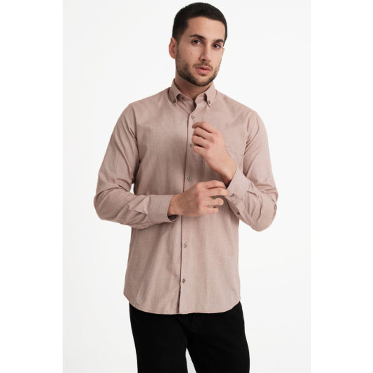 Varetta Mens Salmon Color Classic Cut Long Sleeve Shirt With Pockets
