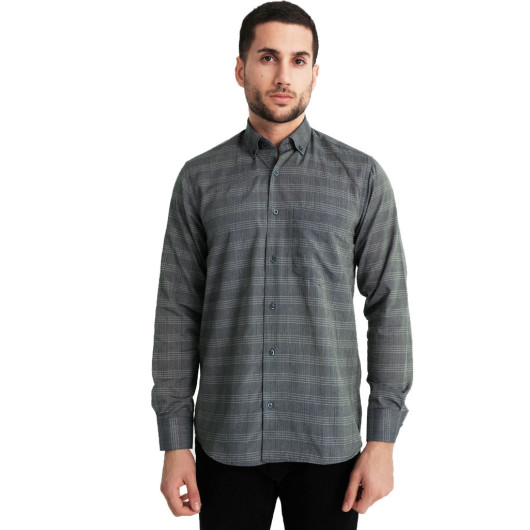 Varetta Mens Green Checkered Long Sleeve Shirt With Pockets