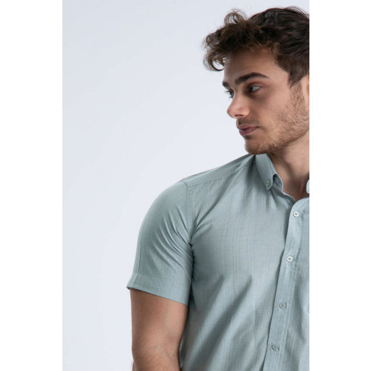 Varetta Mens Green Short Sleeve Summer Cotton Shirt With Pockets