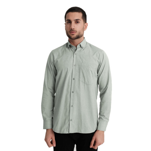 Varetta Mens Green Classic Cut Long Sleeve Shirt With Pockets