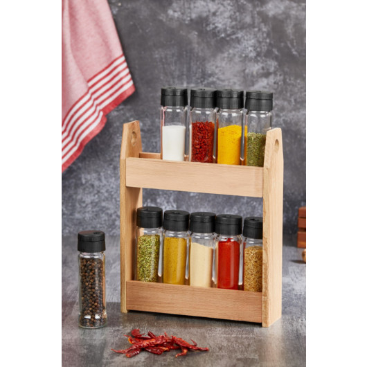 11 Piece Glass Spice Jar Spice Set With Wooden Stand