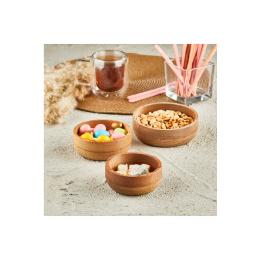 Set Of 3 Natural Wooden Snack And Presentation Bowl Natural Wood