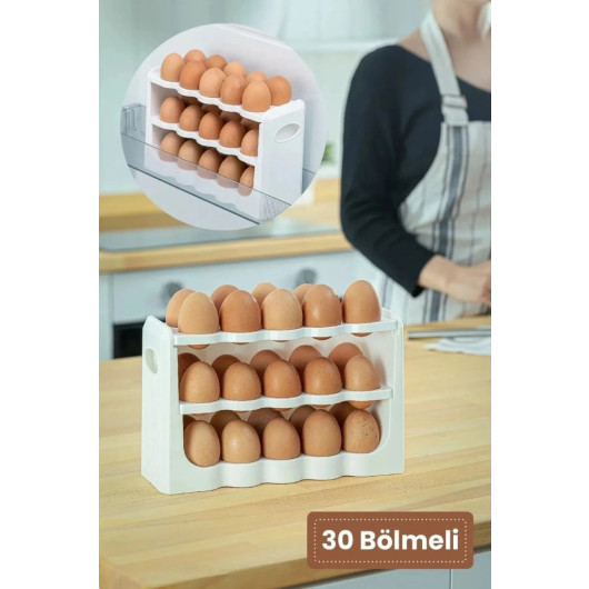 صندوق بيض 30 قسم منظم ثلاجة 3 طبقات ابيض