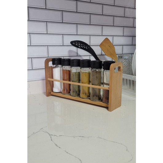 6 Piece Glass Spice Set With Wooden Stand Spice Rack