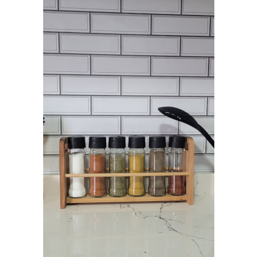 6 Piece Glass Spice Set With Wooden Stand Spice Rack