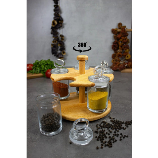 Spice Rack With Rotating Stand And 5 Spoons