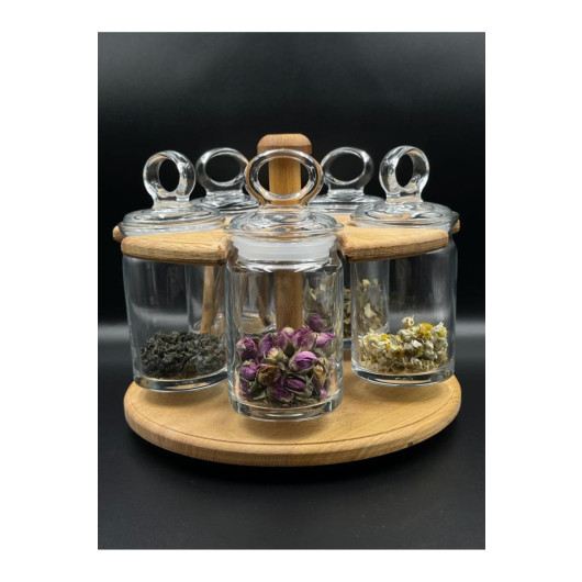 Spice Rack With Rotating Stand And 5 Spoons
