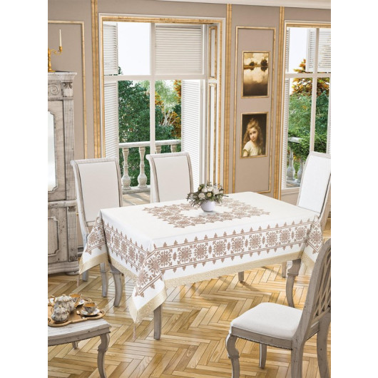Cross Stitch Printed Rug Pattern Striped Carefree Tablecloth Silver