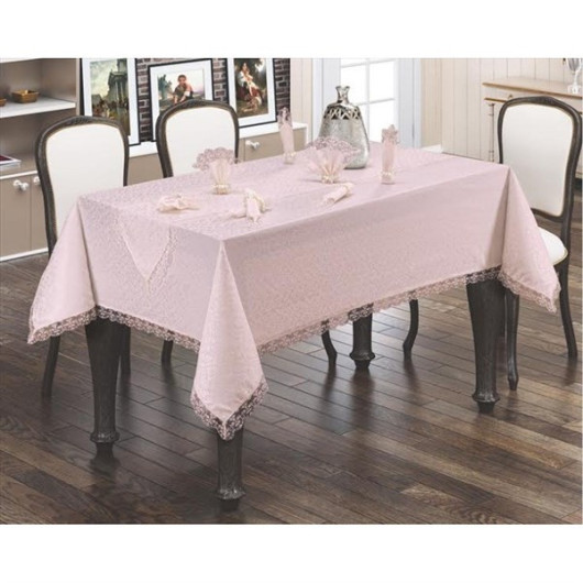 French Lace Carefree Tablecloth 160X220 Cm Powder