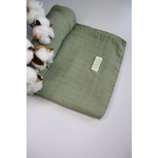 Organic Cotton Baby Blanket, Olive Green, 90X100 Cm