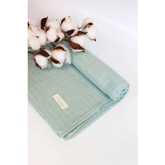 Organic Cotton Baby Blanket, Indigo Green, 90X100 Cm