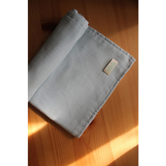 Light Blue Organic Cotton Muslin Blanket 90X100 Cm