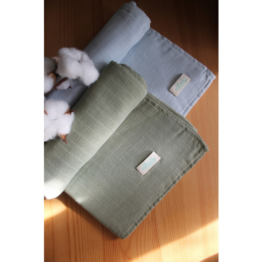 Newborn Baby Blankets, Two Pieces, Olive And Blue