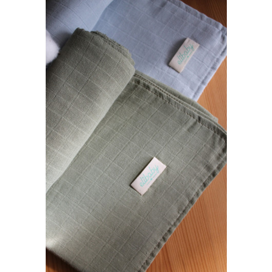 Newborn Baby Blankets, Two Pieces, Olive And Blue