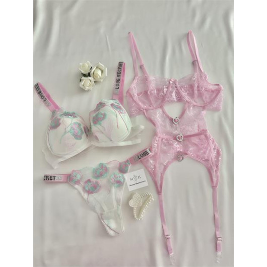 Pink Lingerie Set Decorated With Lace