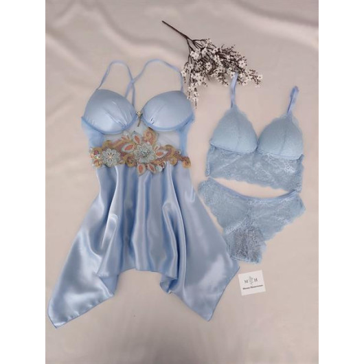 Women Blue Lingerie Decorated With Mermaid Model
