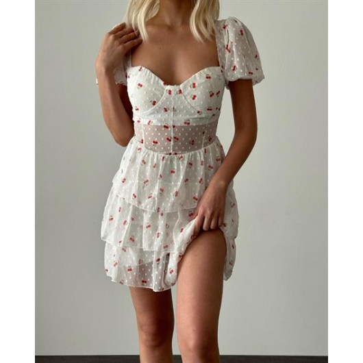 Women Short Sleeved Dress Decorated With A Cherry Drawing