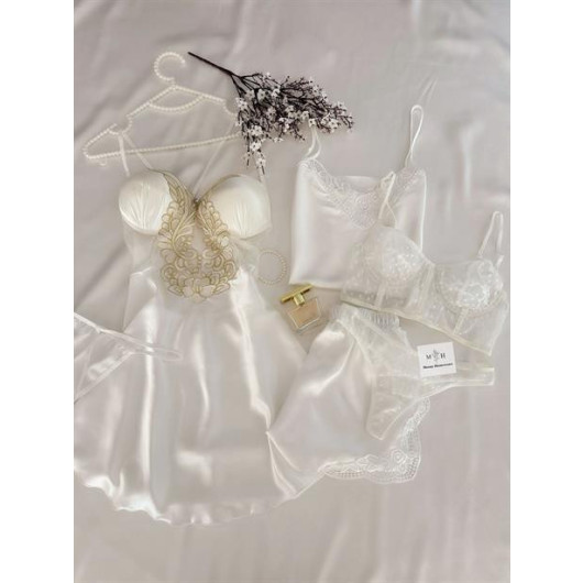 A Short Several Piece Lingerie Set Decorated With Lace