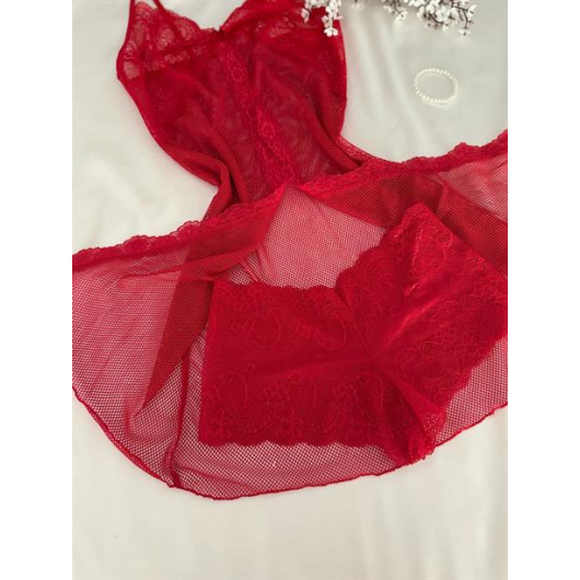 Red Lingerie Set Decorated With Lace