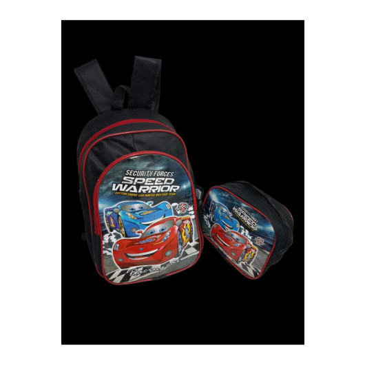 Boys School Bag With Cars Drawing
