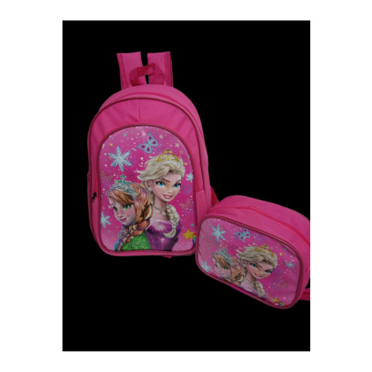 Pink Girls School Bag With A Drawing