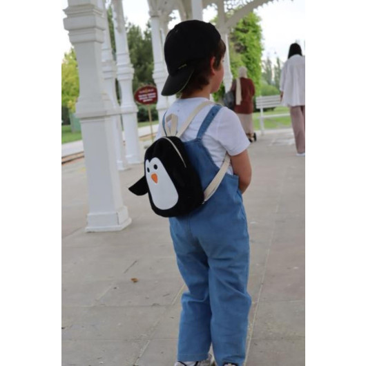 Childrens Backpack With Black Penguin Pattern, Unisex