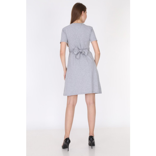 Elegant Dress With Gray Bow Suitable For Breastfeeding