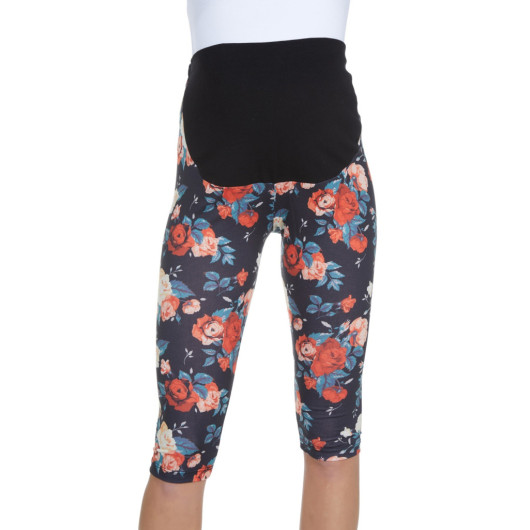 Cotton Belly Supported Floral Capri Maternity Tights