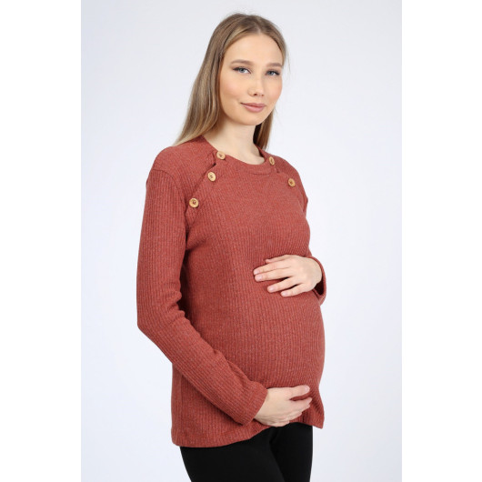 Top Buttoned Breastfeeding Maternity Knitwear Blouse Tile