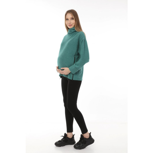 Zippered Maternity Sweatshirt Green