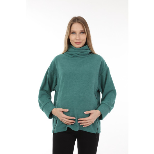 Zippered Maternity Sweatshirt Green
