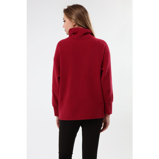 Zippered Maternity Sweatshirt Claret Red