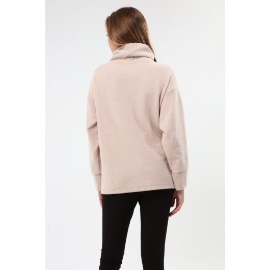 Zippered Maternity Sweatshirt Beige