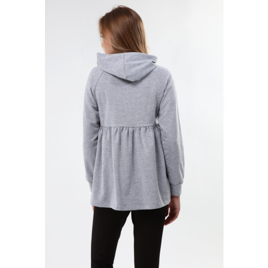 Drawstring Zippered Breastfeeding Sweatshirt Gray