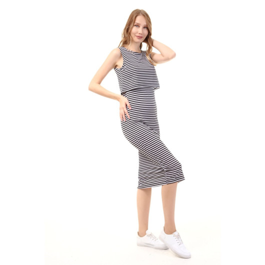 فستان نسائي للمرضعات بدون أكمام مخطط