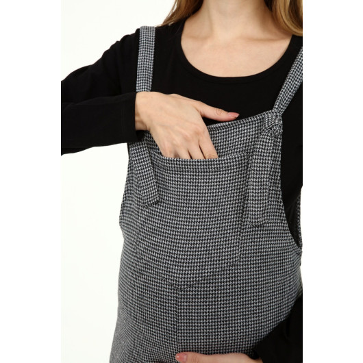 Winter Long Houndstooth Pattern Maternity Salopet Gray