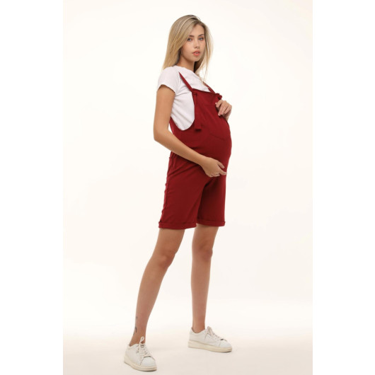 Claret Red Maternity Shorts Salopet