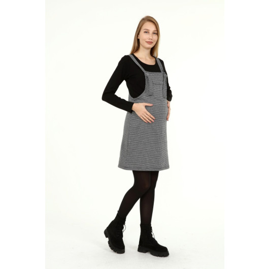 Winter Houndstooth Pattern Maternity Gilet Dress Black