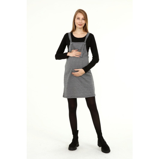 Winter Houndstooth Pattern Maternity Gilet Dress Black