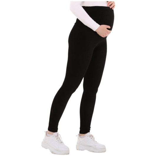 Adjustable Waist Winter Velvet Maternity Tights Black