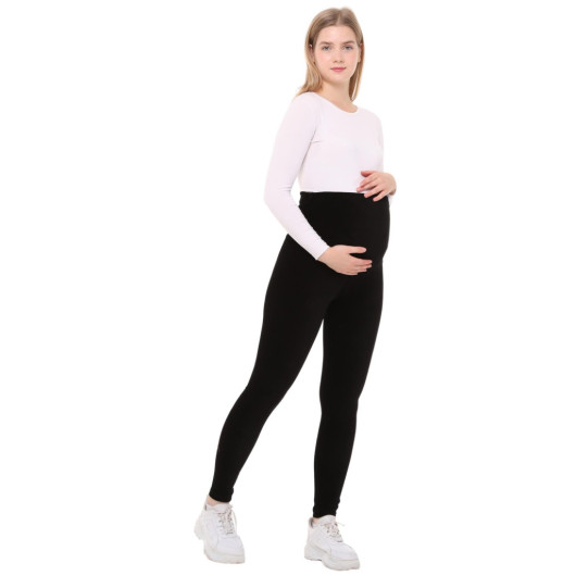 Adjustable Waist Winter Velvet Maternity Tights Black