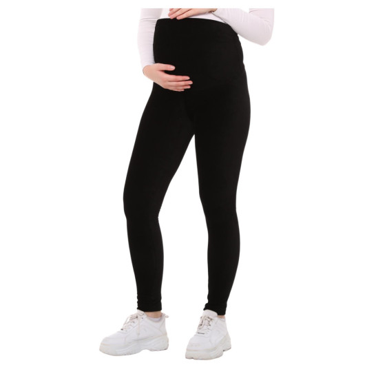 Adjustable Waist Winter Velvet Maternity Tights Black