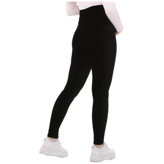 Adjustable Waist Winter Velvet Maternity Tights Black