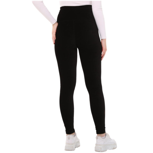 Adjustable Waist Winter Velvet Maternity Tights Black