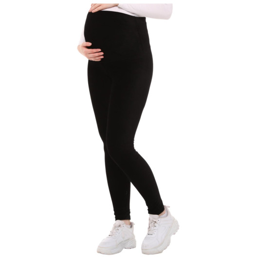 Adjustable Waist Winter Velvet Maternity Tights Black